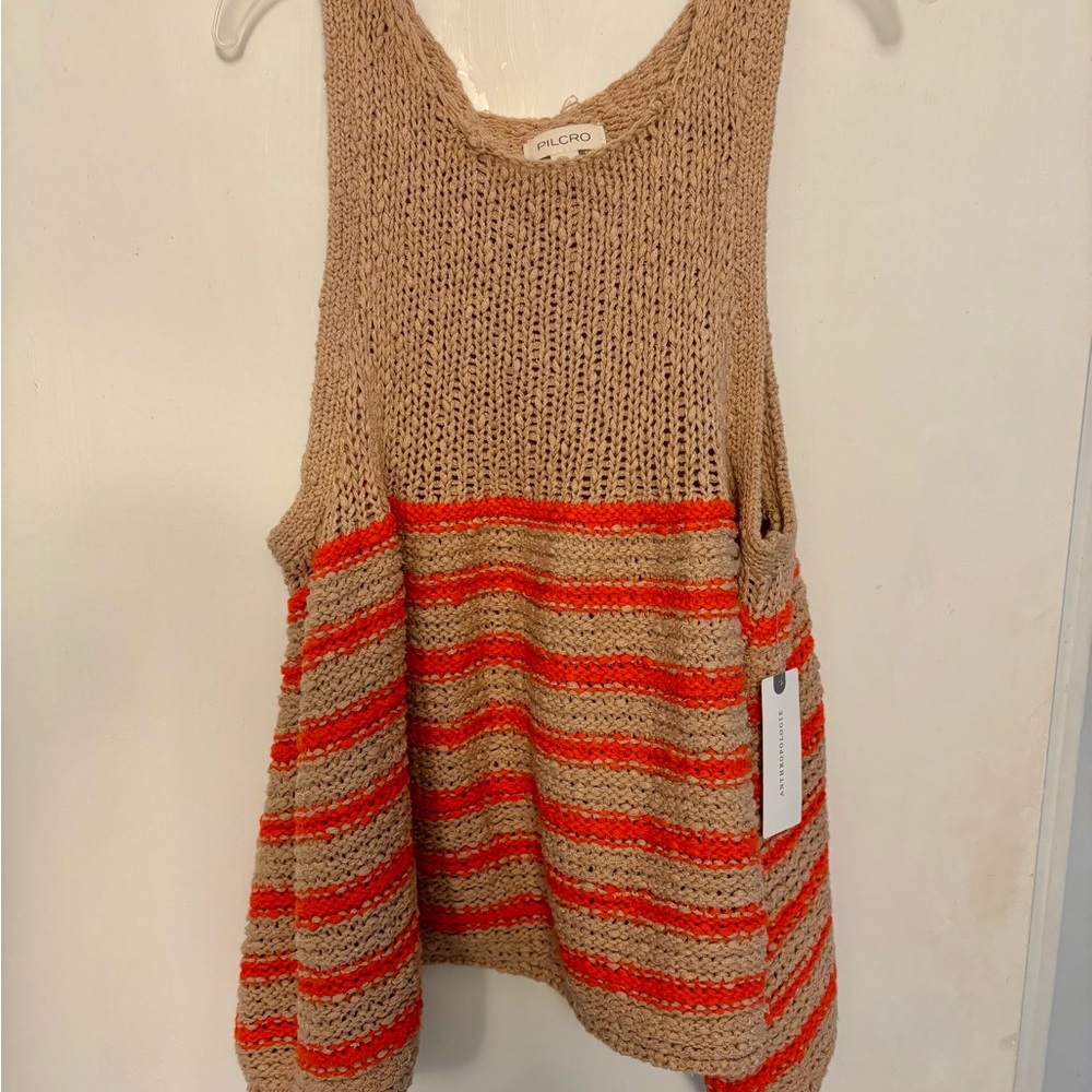 Tan and Orange Striped Knit Tank Top